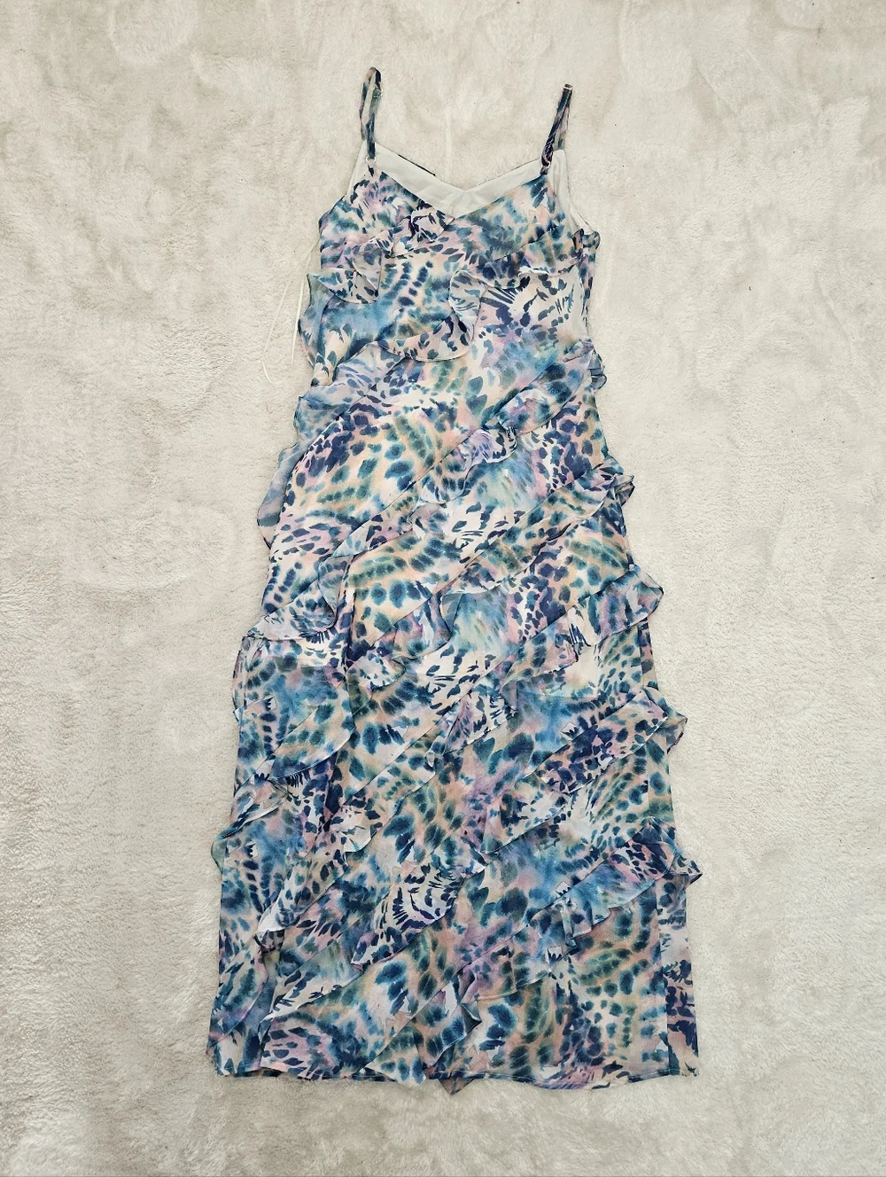 NWT Steve Madden Colorful Summer Dress Size 2 Blue Pink Feminine Ruffle Vacation - Picture 8 of 8